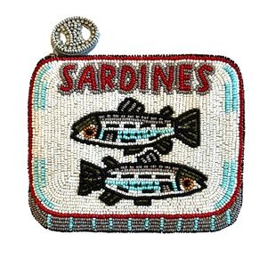 Sardines in Tin Can Coin Purse Bag, Fish Beaded Bag, Lily Posh